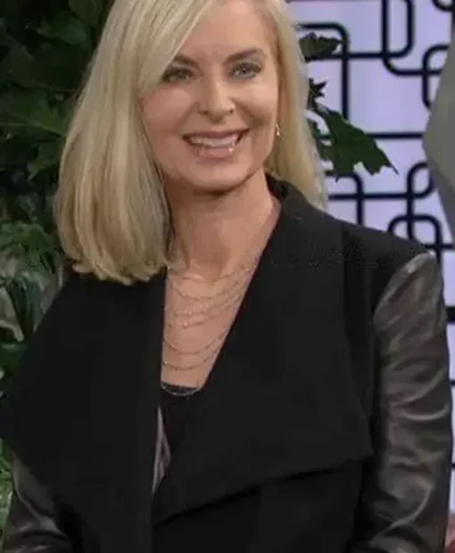The Young and The Restless Eileen Davidson Black Leather Sleeve Jacket