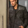 Theo James Divergent Flap Pockets Black Leather Jacket