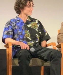 Timothée Chalamet Printed Blue And Black Shirt
