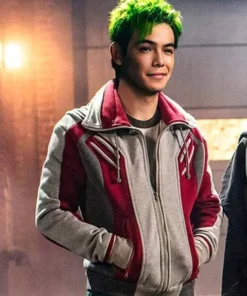Titans Ryan Potter Beast Boy Red and Grey Bomber Jacket