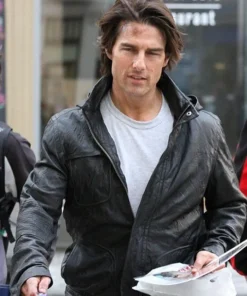 Tom Cruise Film Mission Impossible Ghost Protocol Ethan Hunt Black Hooded Leather Jacket