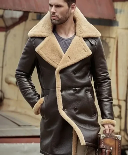 Tom Hardy B3 Shearling Farrier Leather Brown Long Coat