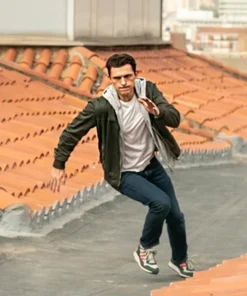 Tom Holland Film Uncharted Nathan Drake Bomber Green Cotton Jacket