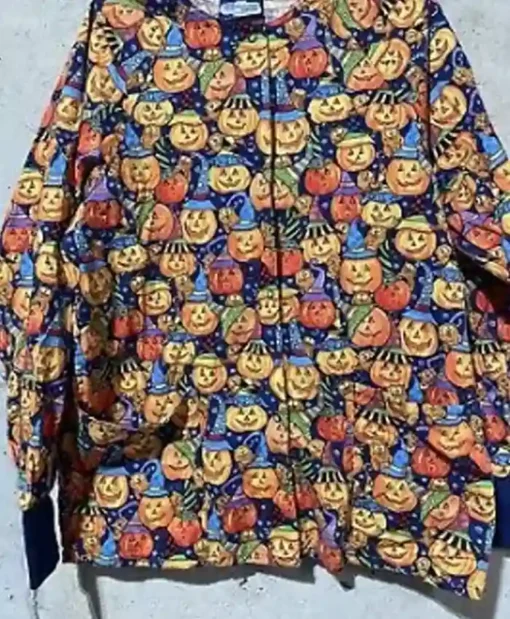 Too Many Pumpkins Print Halloween Scrub Cotton Jacket