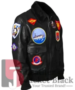 Top Gun G-1 Black Aviator Sherpa Bomber Leather Jacket
