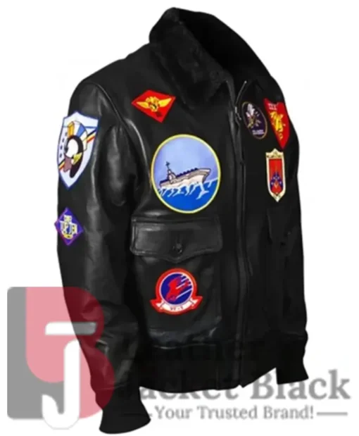 Top Gun G-1 Black Aviator Sherpa Bomber Leather Jacket