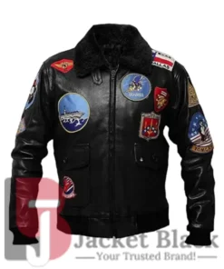 Top Gun G-1 Black Aviator Sherpa Leather Bomber Jacket
