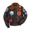 Top Gun G-1 Brown Bomber Aviator Pilot Sherpa Leather Jacket