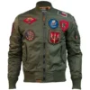 Top Gun Green MA-1 Flight Patched Zip Up Bomber Jacket