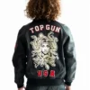 Top Gun Medusa Black Zip Up Real Leather Bomber Jacket