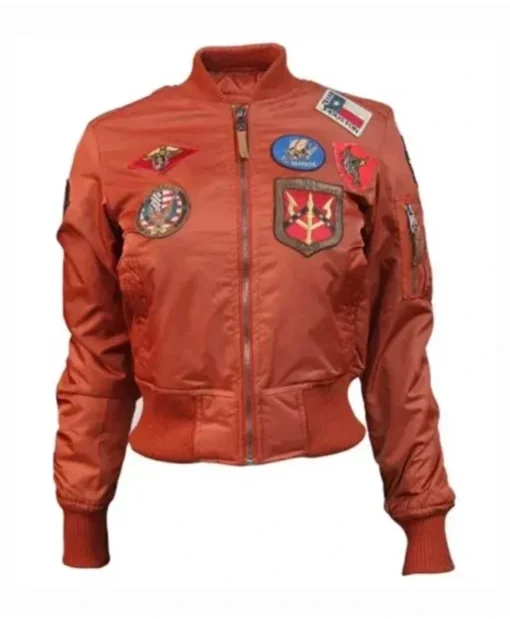 Top Gun Orange Satin MA-1 Flight Cropped Bomber Jacket