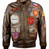 Top Gun Vintage Military Flight Brown Leather Jacket