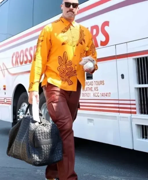 Travis Kelce Sun Printed Orange Buttoned Shirt