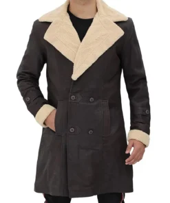 Trevor Jackson Movie SuperFly Youngblood Priest Brown Shearling Leather Double Breasted Coat
