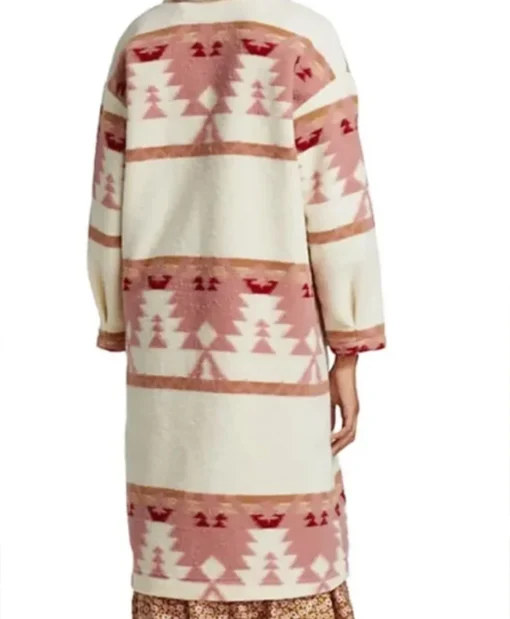 Tv Series Yellowstone S05 Ep05 Beth Dutton Pink Aztec Printed Coat Shacket For Sale