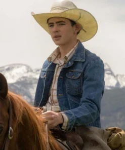 Tv Series Yellowstone Season 5 Finn Little Carter Blue Denim Trucker Jacket For Sale