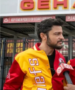 Tyler-Hynes-Chiefs-Red-and-Yellow-Satin-Jacket