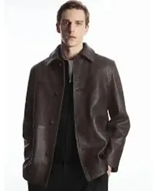 Vanessa Collared Grained-leather Jacket Black
