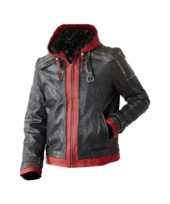 Video Game Batman Arkham Knight Troy Baker Red Hooded Black Leather Jacket