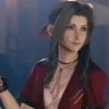 Video Game Final Fantasy VII Remake Aerith Gainsborough Red Leather Cropped Biker Jacket