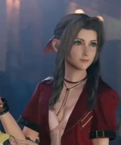 Video Game Final Fantasy VII Remake Aerith Gainsborough Red Leather Cropped Biker Jacket