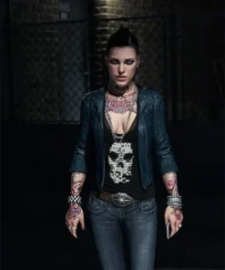 Video Game Watch Dogs Aiden Pearce Clara Lille Biker Black Quilted Leather Jacket