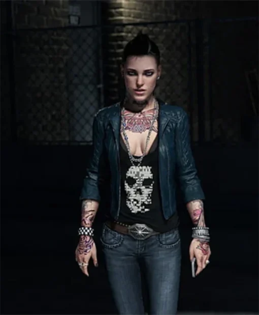 Video Game Watch Dogs Aiden Pearce Clara Lille Biker Black Quilted Leather Jacket