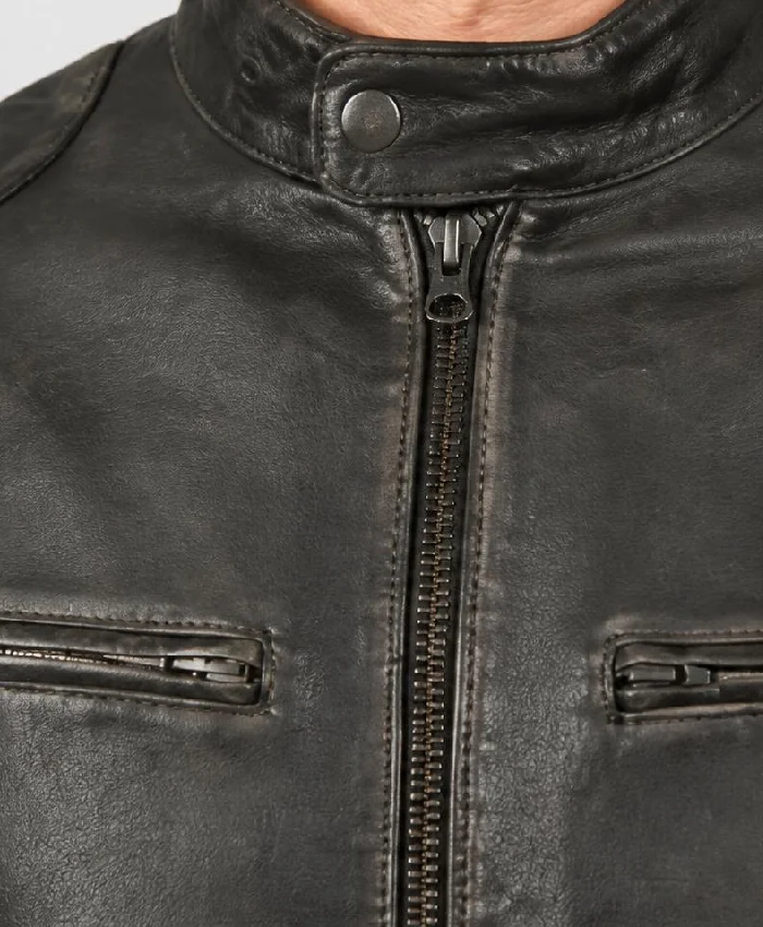 Vintage Cafe Racer Motorcycle Distressed Leather Jacket For Mens