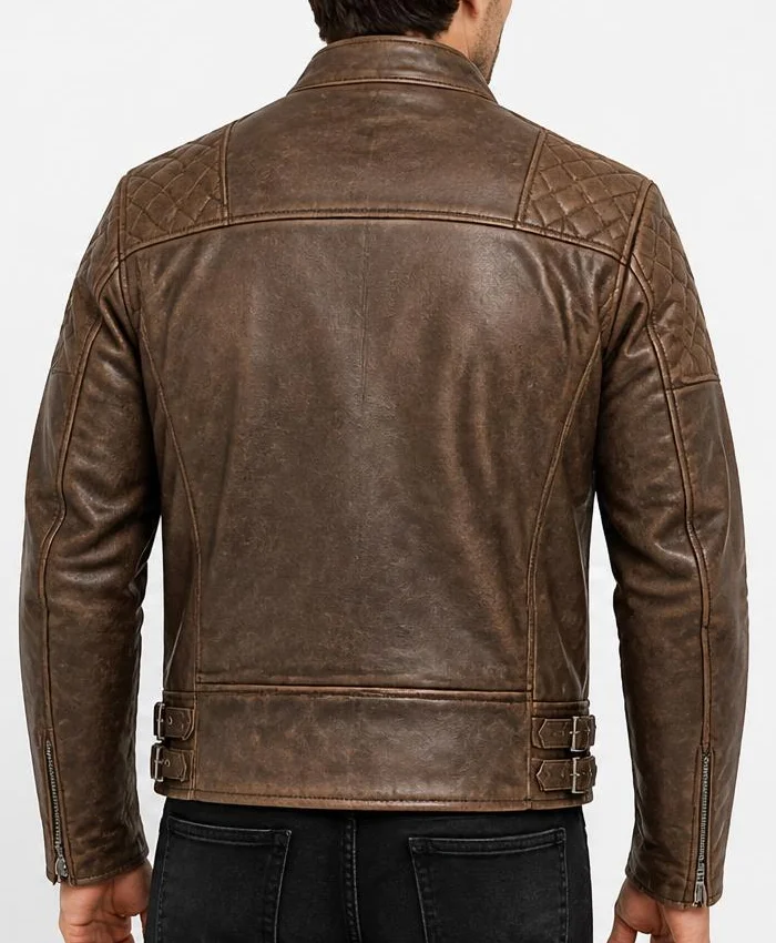 Vintage Distressed Brown Motorcycle Jacket For Men