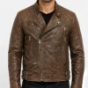 Vintage Distressed Brown Motorcycle Jacket For Mens