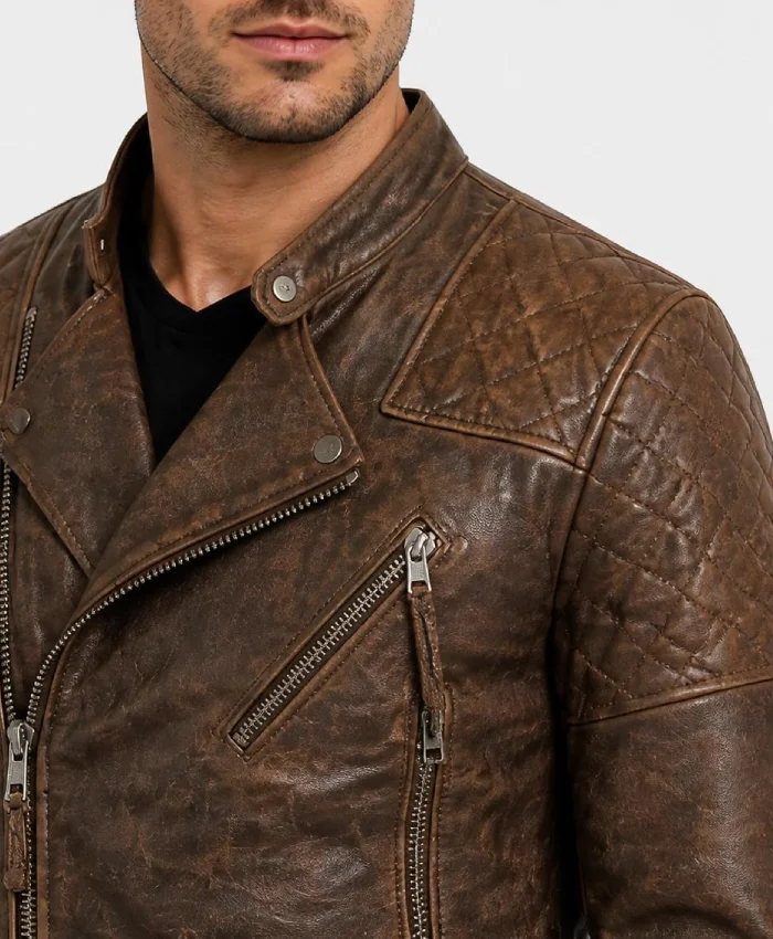 Vintage Distressed Brown Motorcycle Jacket Men