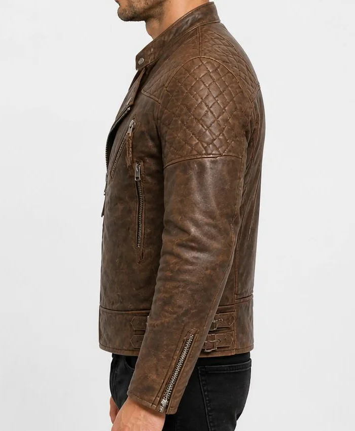 Vintage Distressed Brown Motorcycle Jacket Mens