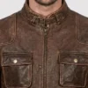 Vintage Motorcycle Brown Distressed Leather Jacket For Men