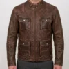 Men’s Vintage Motorcycle Distressed Leather Jacket in Brown