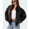 Virginia Edikted Women Black Faux Leather Bomber Jacket