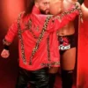 WWE Enzo Amore Leopard Pattern Red Leather Jacket