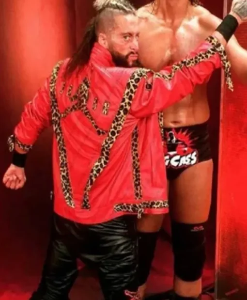 WWE Enzo Amore Leopard Pattern Red Leather Jacket