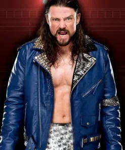 WWE Wrestler Brian Kendrick Blue Studded Biker Jacket
