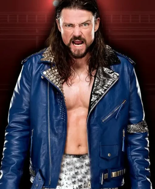 WWE Wrestler Brian Kendrick Blue Studded Biker Jacket