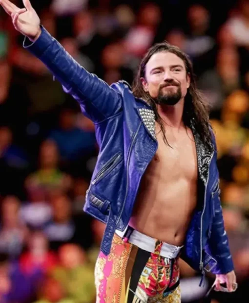 WWE Wrestler Brian Kendrick Blue Studded Biker Jacket