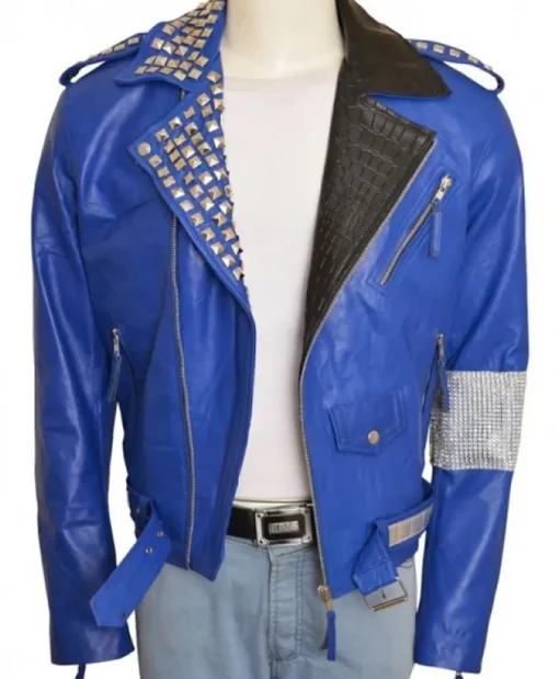 WWE Wrestler Brian Kendrick Studded Blue Biker Jacket