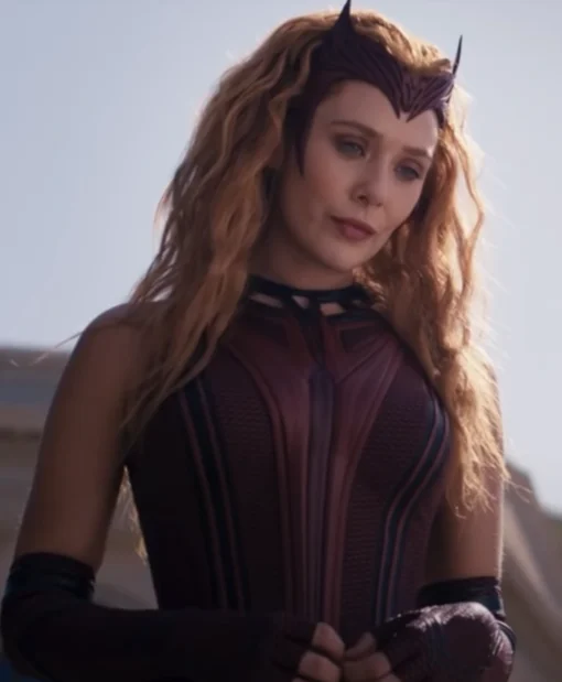Wanda Sleeveless Film Doctor Strange Multiverse of Madness 2022 Wanda Maximoff Maroon Cosplay Costume Leather Sleeveless Jacket