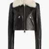 Wayne Khaite Black Leather Fur Collar Jacket