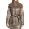 Wendy Mid-Length Faux Shearling Duster Leather Coat