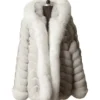White Fox Fur Hooded Coat