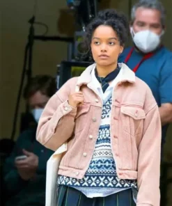 Whitney Peak TV Series Gossip Girl 2021 Zoya Lott Pink Sherpa Denim Jacket
