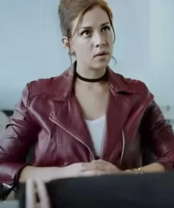 Who Killed Sara Elisa Lazcano Maroon Biker Leather Jacket