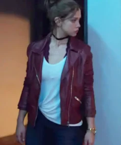 Who Killed Sara Elisa Lazcano Maroon Biker Leather Jacket