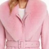 Winter Fur Collar Pink Leather Jacket For Women