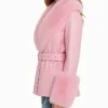 Winter Fur Collar Pink Leather Jacket For Womens